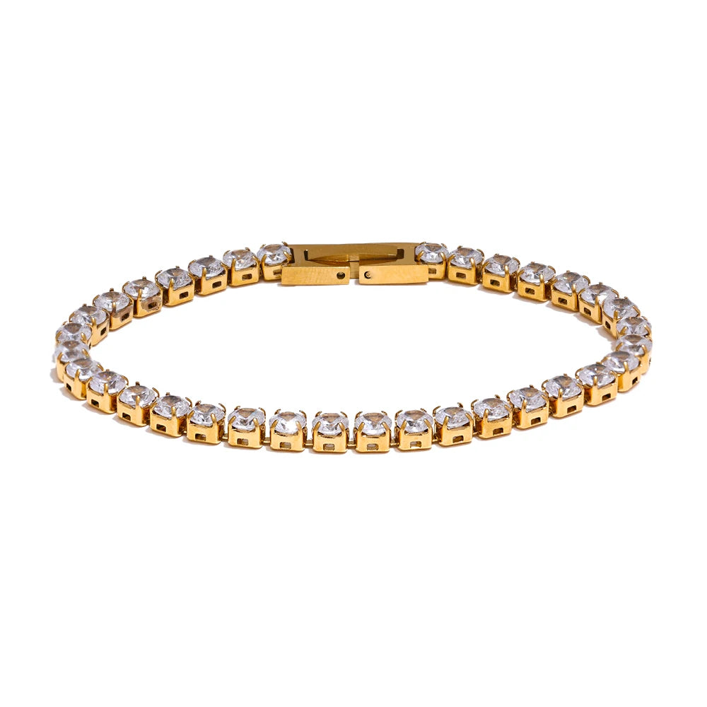 4mm High Quality Shiny Cubic Zirconia Chain Wrist Bracelet Bangle for Women Stainless Steel Exquisite Premium Jewelry New