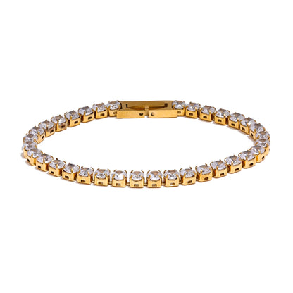 4mm High Quality Shiny Cubic Zirconia Chain Wrist Bracelet Bangle for Women Stainless Steel Exquisite Premium Jewelry New