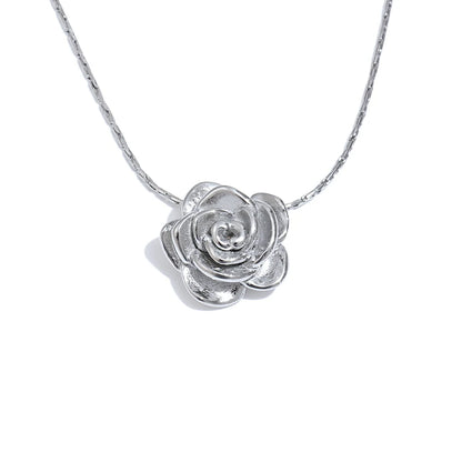 Stainless Steel Stereoscopic Flower Pendant Necklace Waterproof 18K Plated Fashion High Quality Golden Jewelry Women