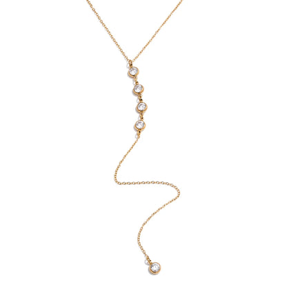 Delicate Cubic Zirconia Round Y Chain Long Drop Necklace for Women Stainless Steel Summer 2025 Jewelry Tarnish Resistant