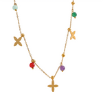 Colorful Waterproof Natural Stone Flower Drop Stainless Steel Chain Aesthetic Necklace Fashion Collar Jewelry for Women