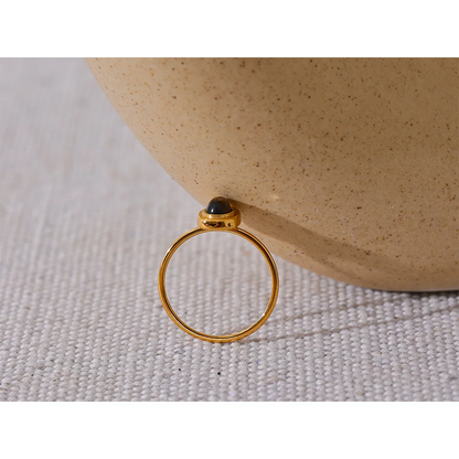 Fashion Natural Stone Stainless Steel Oval Thin Chic Ring Women 18K PVD Plated Waterproof Jewelry Accessories Gift