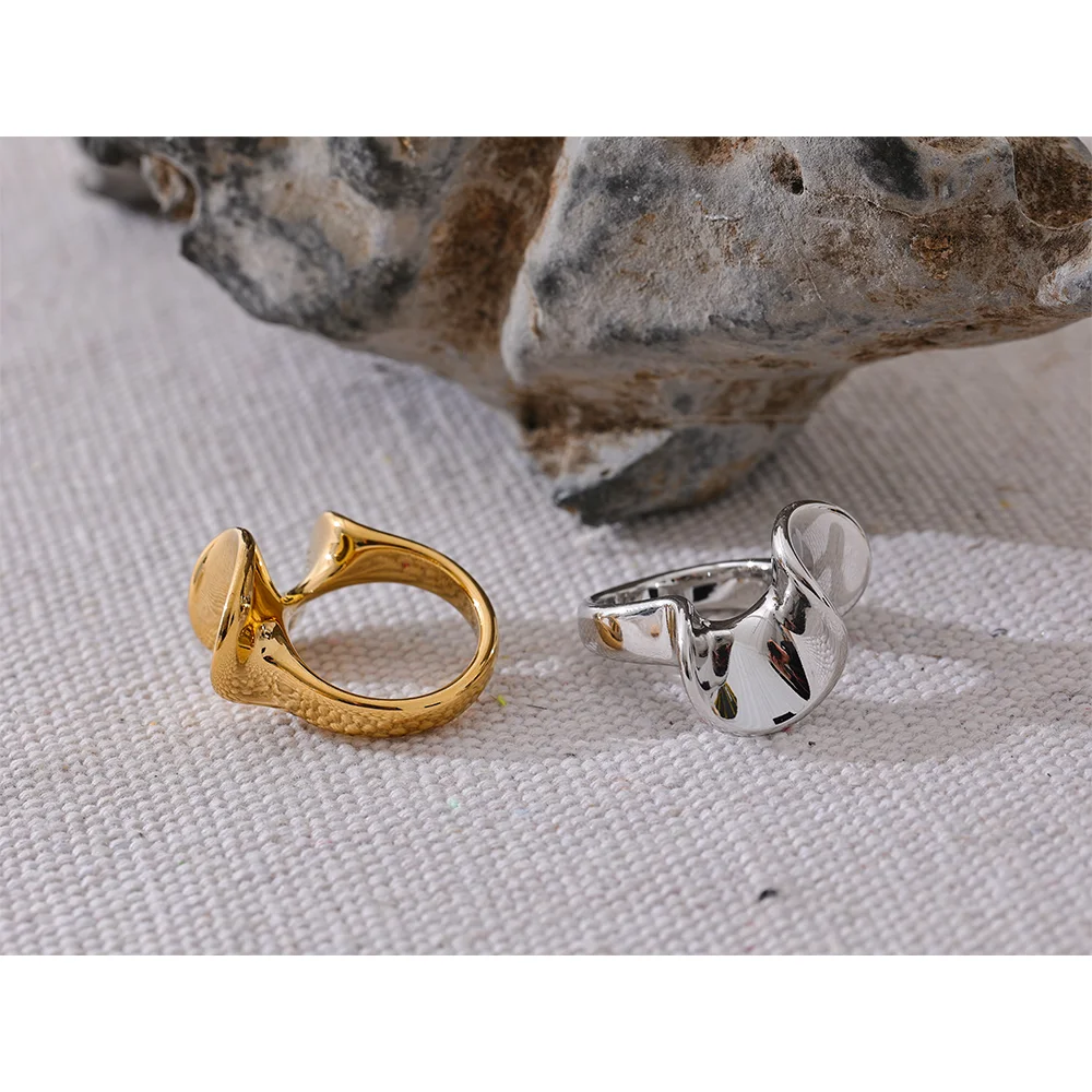 Stylish Unique Stainless Steel Irregular Geometric Ring Personalized Smooth Metal Rust Proof Finger Jewelry Accessories
