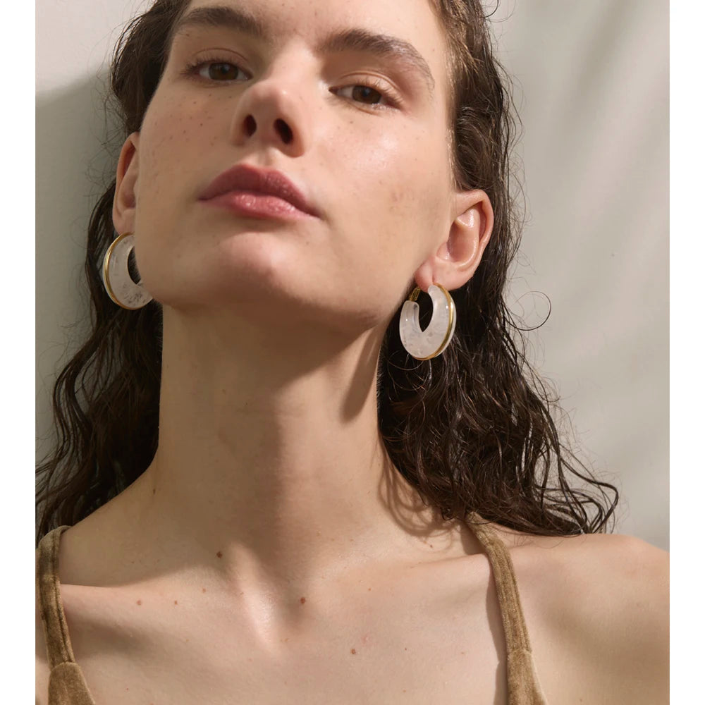 White Green Black Pink Brown Acetate Acrylic Chunky Hoop Earrings Daily Stainless Steel Trending Ear Jewelry Accessories