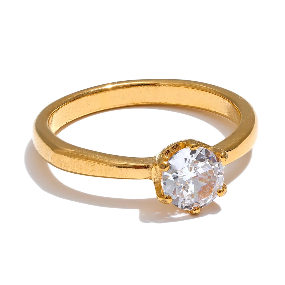 AAA Cubic Zirconia Classic Ring High Quality 18k Gold Color Stainless Steel Fashion Charm Jewelry
