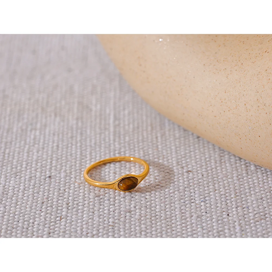 Chic Natural Stone Stainless Steel Fashion Ring Minimalist Gold Color Waterproof France Jewelry Women Accessories Gift