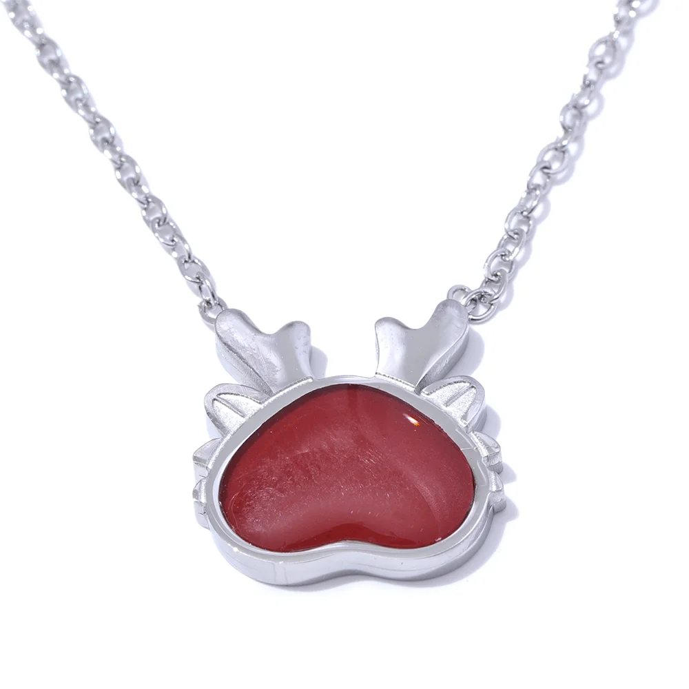 Popular Red Enamel Stainless Steel Dragon Head Pendant Lucky Necklace Exquisite Fashion Christmas Gift Jewelry