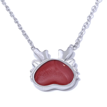 Popular Red Enamel Stainless Steel Dragon Head Pendant Lucky Necklace Exquisite Fashion Christmas Gift Jewelry