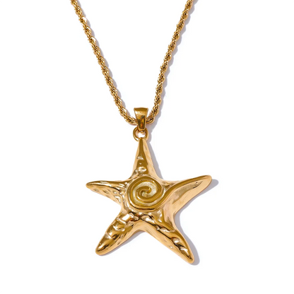 316L Stainless Steel Starfish Pendant Necklace Rust Proof Statement 18K Gold PVD Plated Individualistic Holiday Jewelry