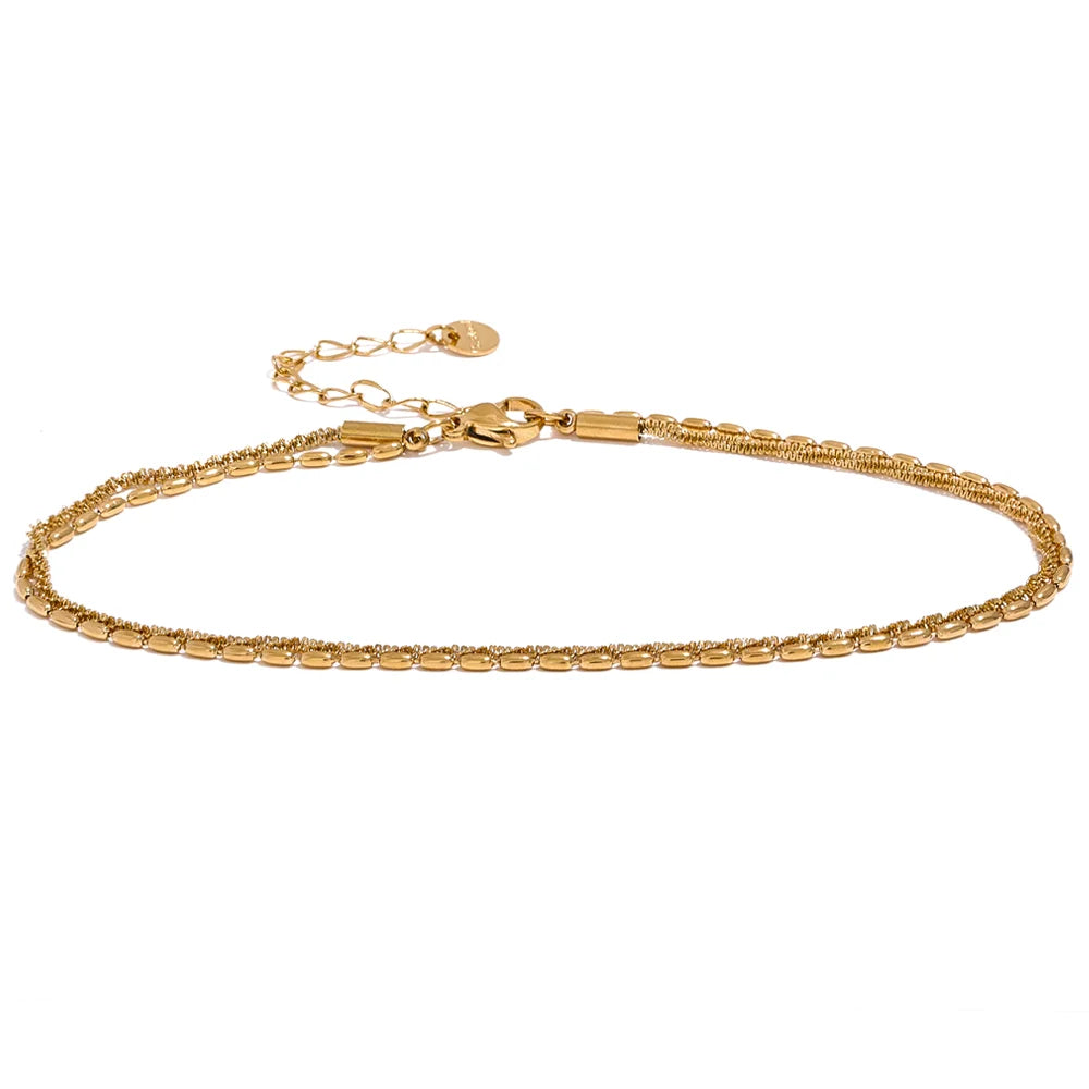 Classic Double Layer Exquisite Chain Stainless Steel Stylish Anklet Women Trendy Summer Charm Gold Silver Color Jewelry
