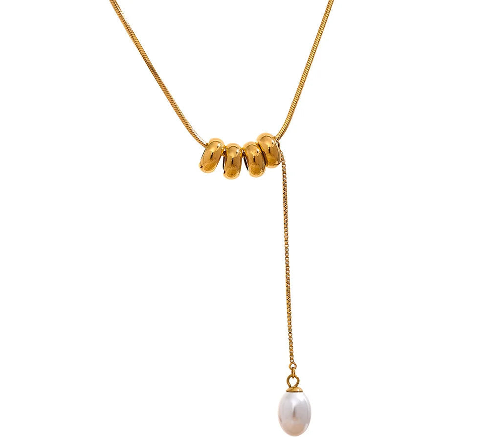 Stainless Steel Round Beads Chain Drop Imitation Pearls Fashion Necklace Elegant Charm Jewelry бижутерия для женщин
