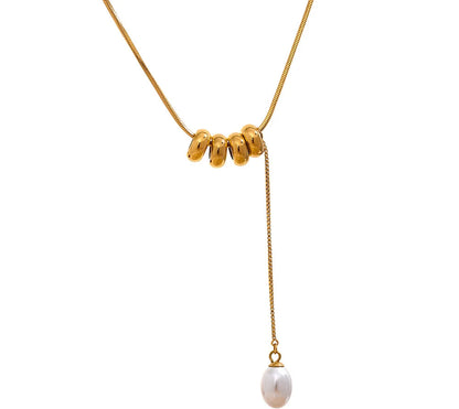 Stainless Steel Round Beads Chain Drop Imitation Pearls Fashion Necklace Elegant Charm Jewelry бижутерия для женщин