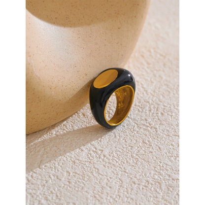 6789# Stainless Steel Black Enamel Geometric 316L Unique Ring Minimalist Texture Waterproof Finger Unusual Jewelry New