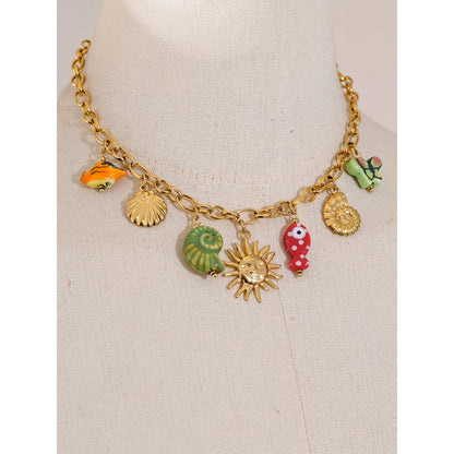 Ocean Style Ceramic Conch Fish Butterfly Sun Drop Y2K Handmade Necklace Women Stainless Steel Statement Trending Jewelry