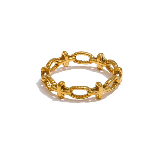 Distinctive Stainless Steel Metal Cross Chain Thin Ring Tarnish Resistant Fashion PVD Plated Finger Jewelry Bijoux Women