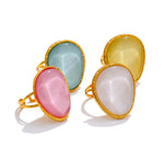 Exquisite Candy Multi-Color White Pink Blue Yellow Resin Adjustable Ring Gold Color Stainless Steel Summer Jewelry Gift