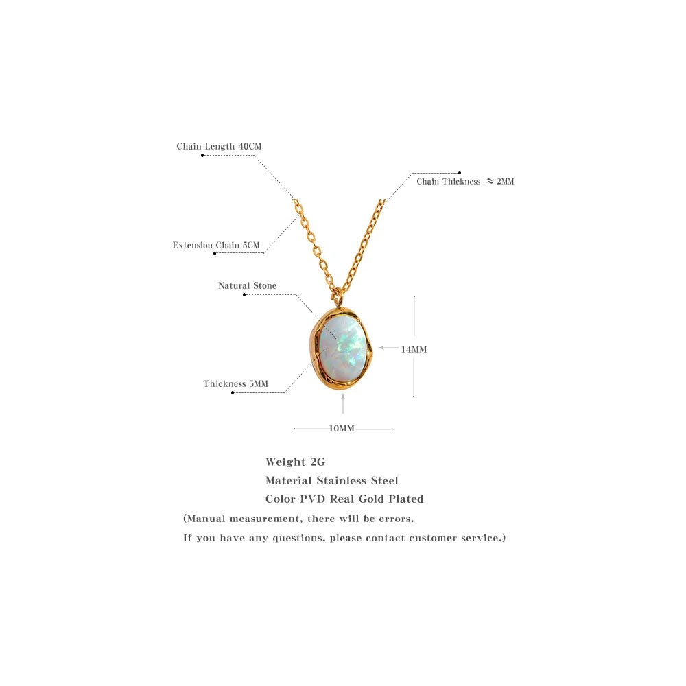 Exquisite Stylish Processed Opal Stone Minimalist Small Chic Pendant Necklace 18k Gold Plated Jewelry for Women Gift