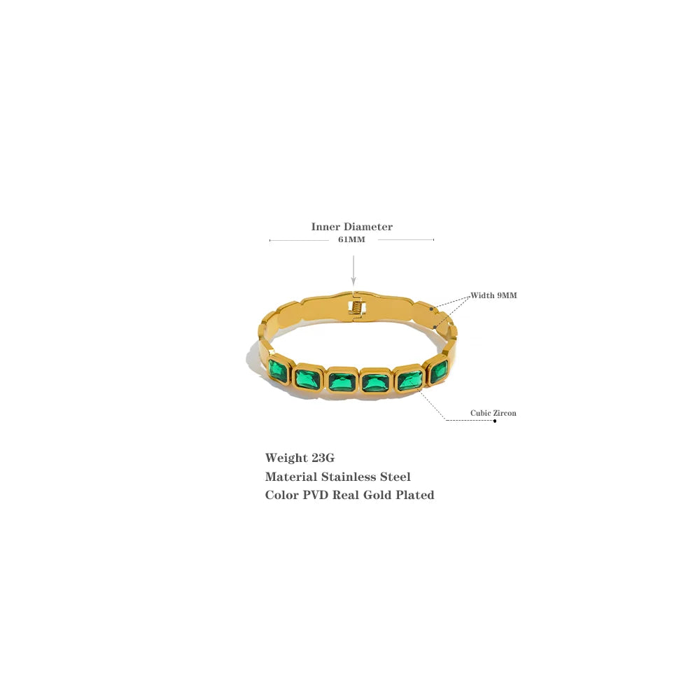 Bling Green White Cubic Zirconia Bracelet Bangle Stainless Steel Waterproof Trend High Quality Fashion Jewelry Women Party