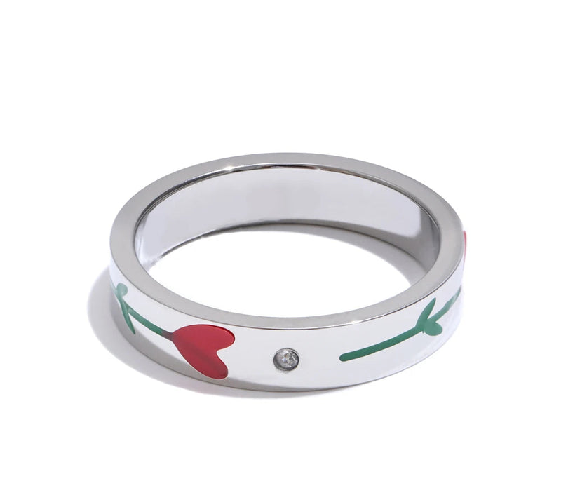 6789# Stainless Steel Enamel Flower Color Retention Fashion Ring New Style Waterproof Charm Exquisite Jewelry Wholesale