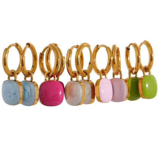Colorful Enamel Candy Stainless Steel Square Drop Chic Hoop Earrings Women 18K PVD Plated Stylish Summer Jewelry Bijoux