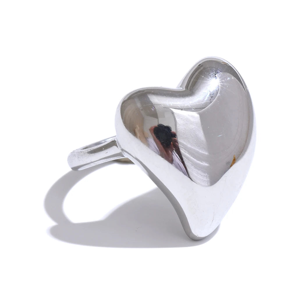6789# PVD Plated Handmade Polished Smooth Fashion Classic Heart High Quality Finger Ring Gift for Women Exquisite Jewelry