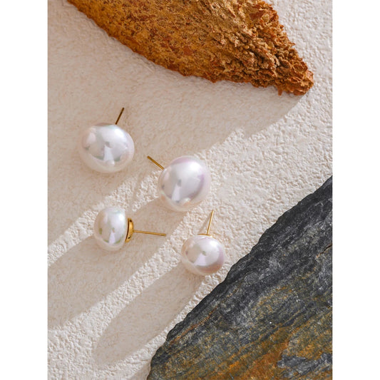 18/12mm Korean Style Simulated Pearls Round Stud Earrings Versatile Daily Accessories Stainless Steel Fashion Jewelry Gift