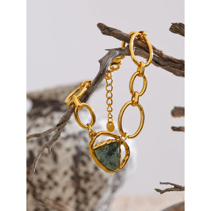 Stainless Steel Natural Stone Fashion Chain Bracelet Bangle France PVD Gold Plated High Quality Summer Wrist Charm Jewelry