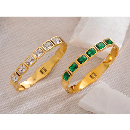 Bling Green White Cubic Zirconia Bracelet Bangle Stainless Steel Waterproof Trend High Quality Fashion Jewelry Women Party