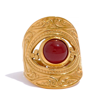 Vintage Red Blue Natural Stone Stainless Steel Open Ring Fashion Trendy Jewelry for Women