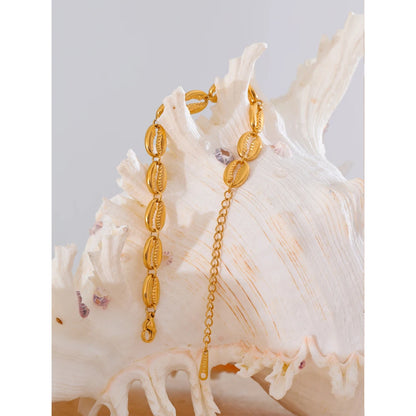Stainless Steel Metal Shell Gold Color 18K Plated Fashion Beach Holiday Bracelet Handmade Waterproof Summer Jewelry
