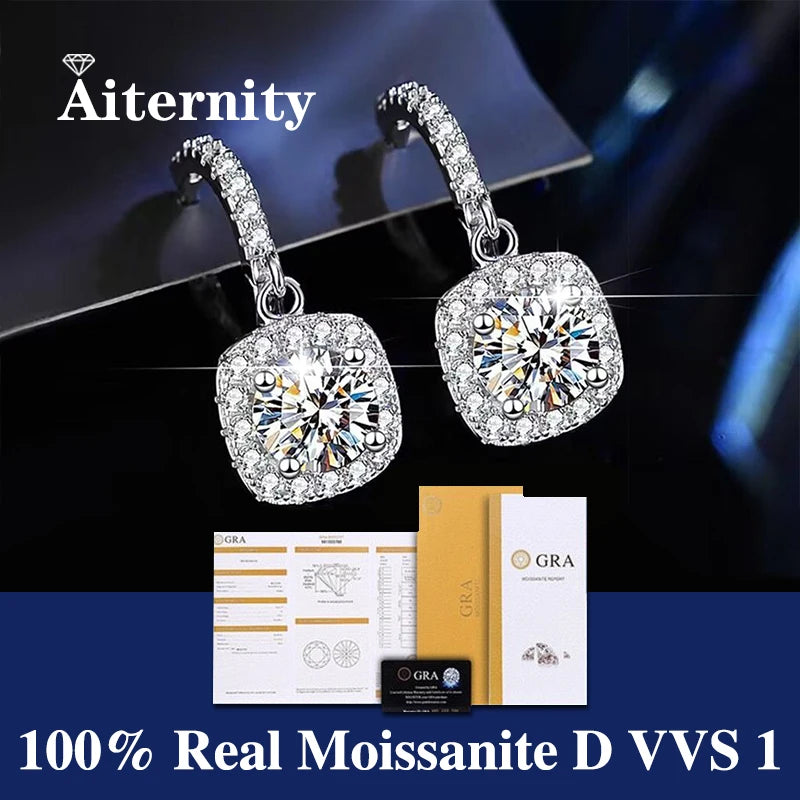 NEW 100% 925 Sterling Silver D VVS1 Pass Diamond Tester Pen Moissanite Stud Earrings For Women 2 GRA Certificates Moissanite