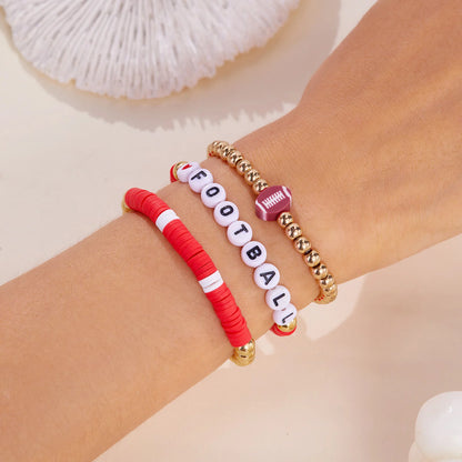 Football Basketball Baseball Volleyball Bracelet Soft Clay Pottery Gold Color Beads Bangle Unisex Student Sports Jewelry