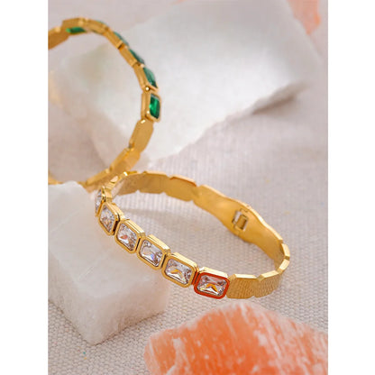 Bling Green White Cubic Zirconia Bracelet Bangle Stainless Steel Waterproof Trend High Quality Fashion Jewelry Women Party