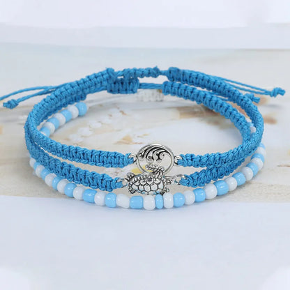 Beach Surfer Wave Bracelet ,Ocean Wave Adjustable Waterproof Handmade Braided String Beaded Bracelet Friendship Anklets