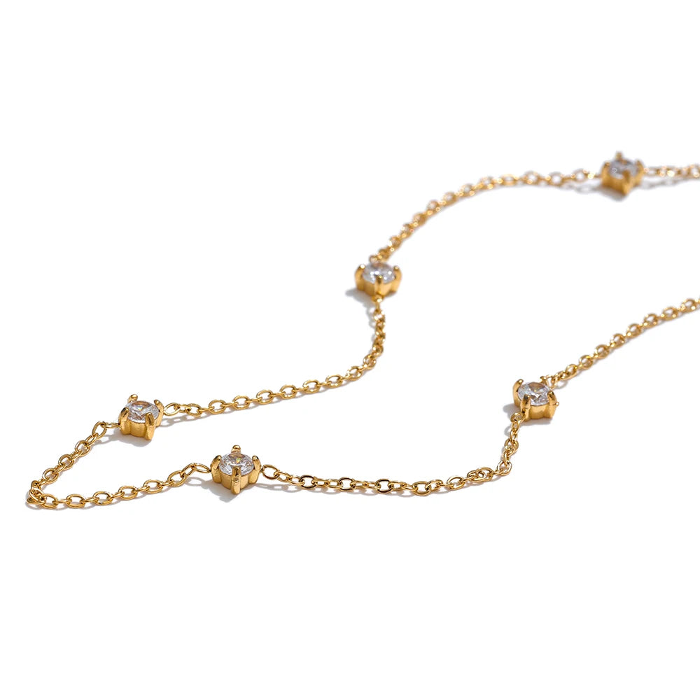 Stainless Steel Cubic Zirconia Necklace Anklet Bracelet Rust Proof Attractive Classic Bling Chic Thin Chain Jewelry