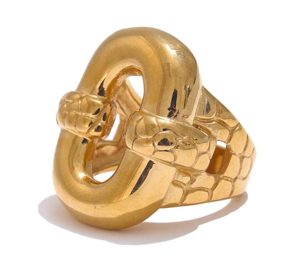 Stylish Stainless Steel Geometric Hollow Wide Cast Chunky Ring Charm Texture Rust Proof Statement Finger Jewelry Gift