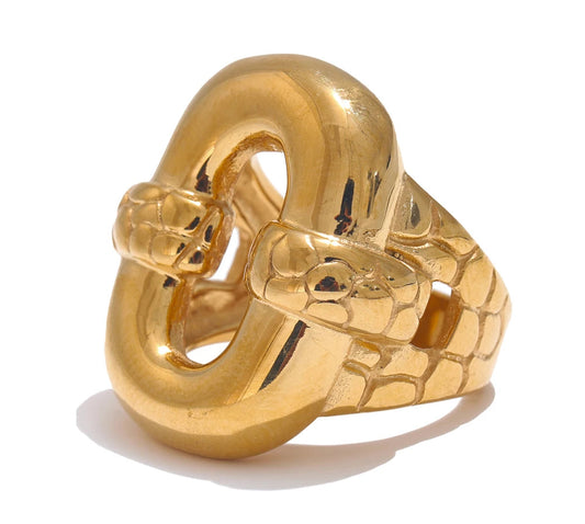 Stylish Stainless Steel Geometric Hollow Wide Cast Chunky Ring Charm Texture Rust Proof Statement Finger Jewelry Gift