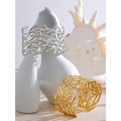 Statement Stainless Steel Twig Geometric Hollow Wide Cuff Big Bracelet Bangle for Women Waterproof Large Jewelry