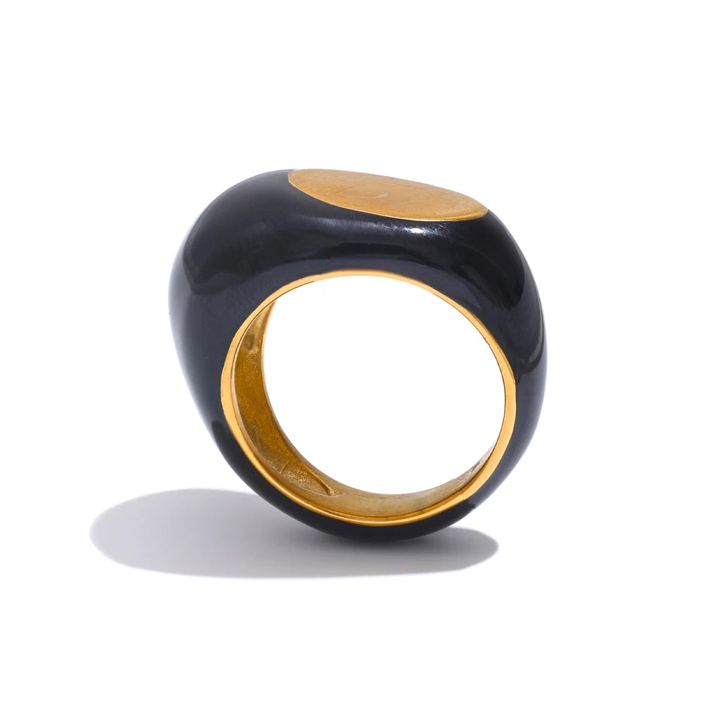 6789# Stainless Steel Black Enamel Geometric 316L Unique Ring Minimalist Texture Waterproof Finger Unusual Jewelry New