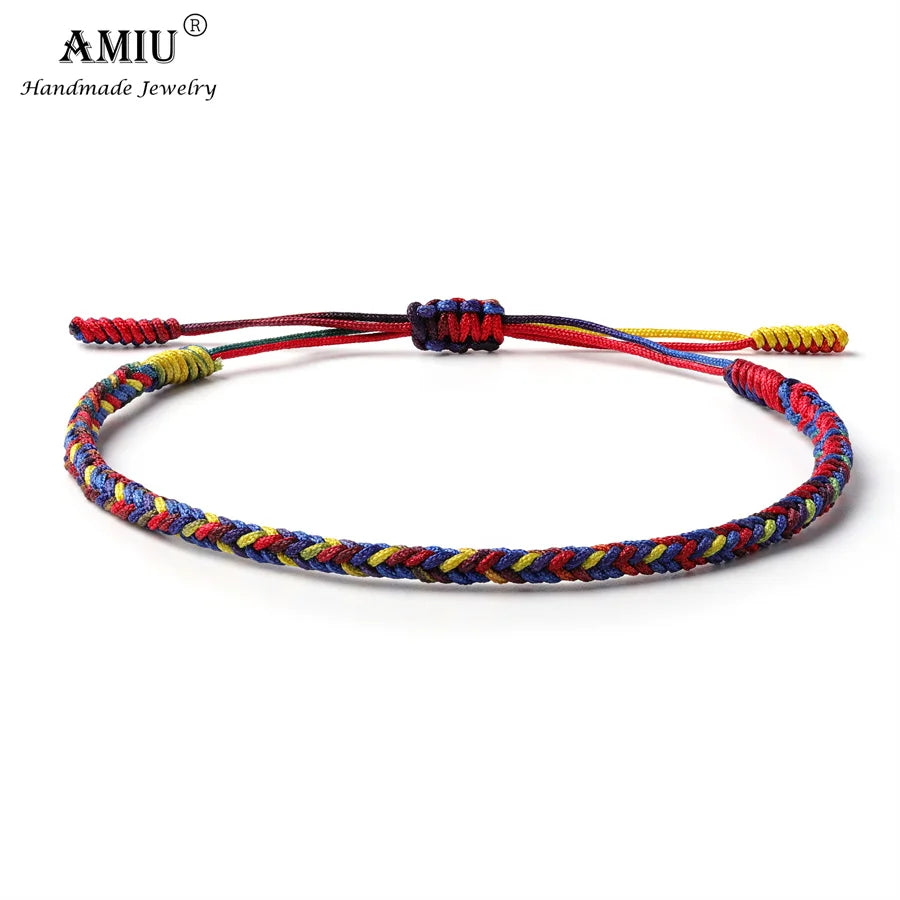AMIU Gradient Colors Tibetan Handmade Buddhist Lucky Bracelets & Bangles As Gift Rope Knots Amulet Tibet Braided Bracelet