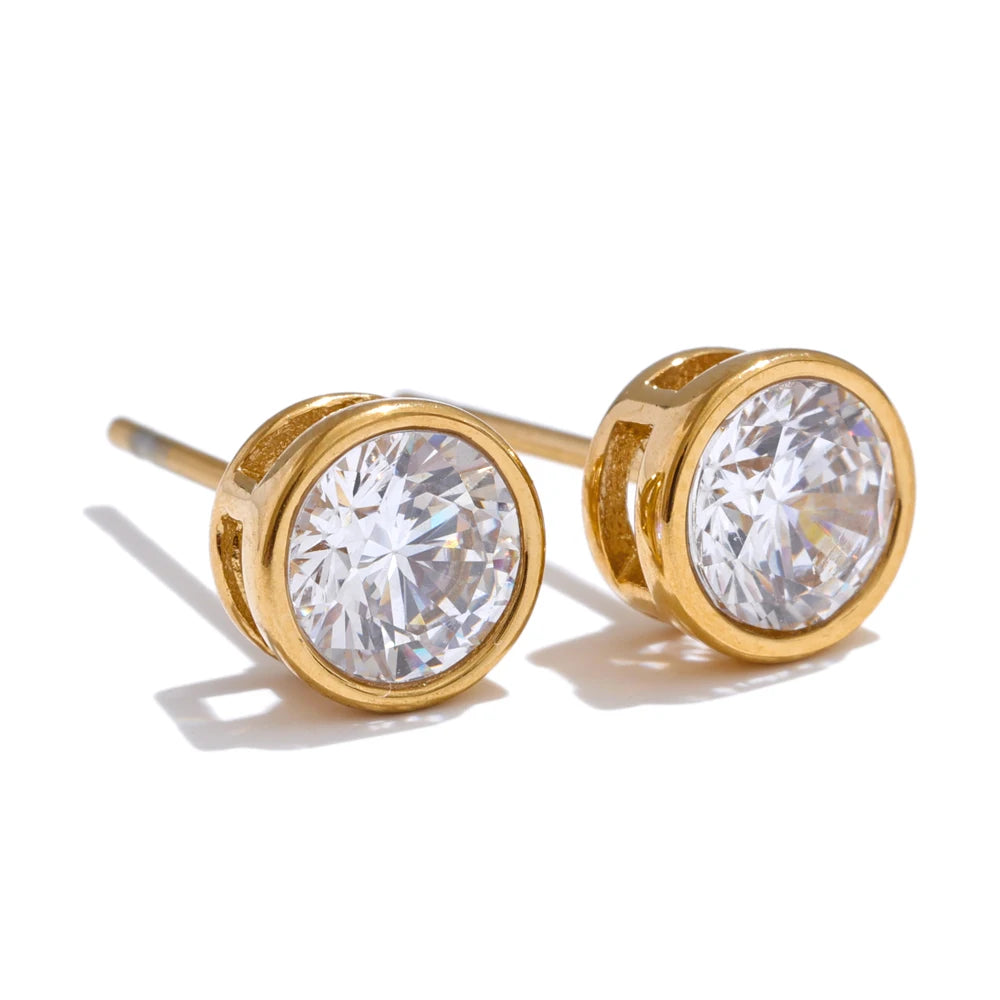 High-Grade AAA Shiny Cubic Zirconia Round Stud Earrings Luxury Stainless Steel Daily Premium Jewelry Accessories