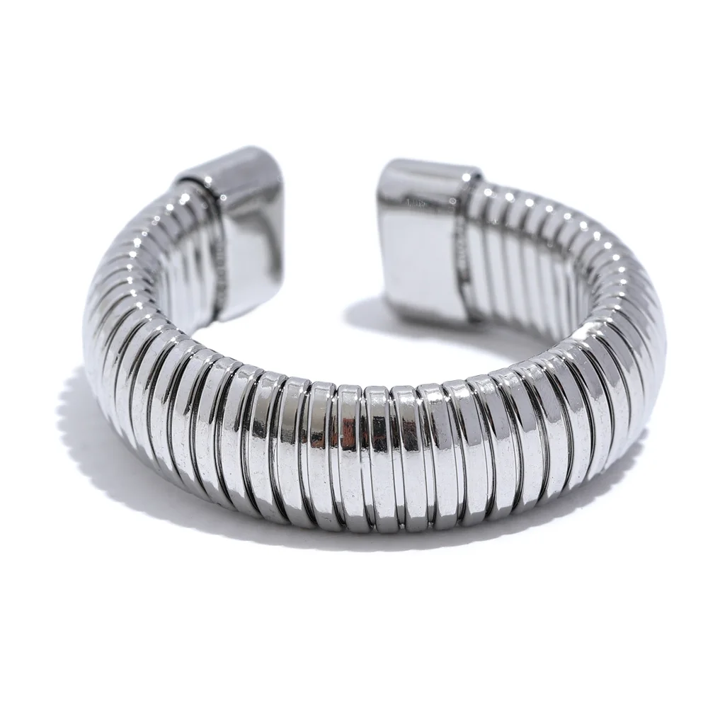 Fashion Stainless Steel Round Elastic Open Ring Minimalist 18K PVD Plated Metal Classic Texture Jewelry Anillo Bijoux