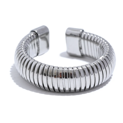 Fashion Stainless Steel Round Elastic Open Ring Minimalist 18K PVD Plated Metal Classic Texture Jewelry Anillo Bijoux