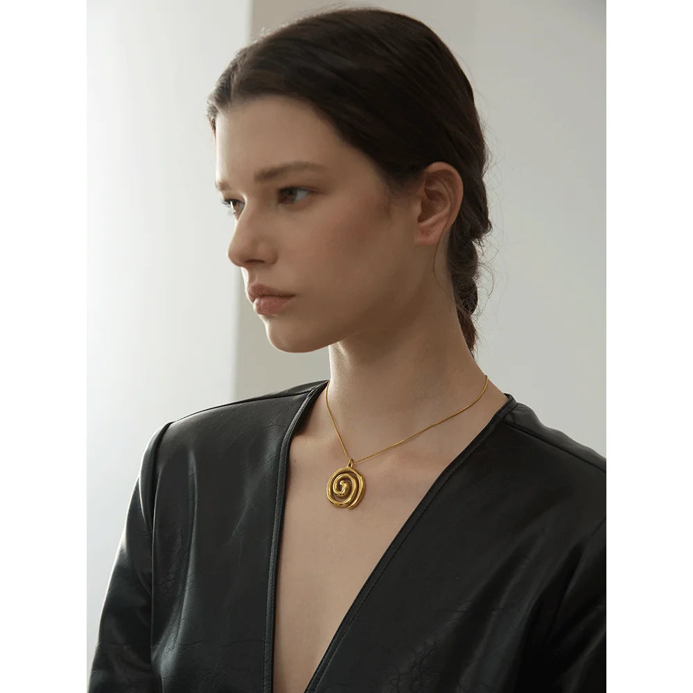 Trendy Stainless Steel Round Circle Pendant Necklace 18K PVD Plated Waterproof Statement Neck Jewelry Bijoux Femme New