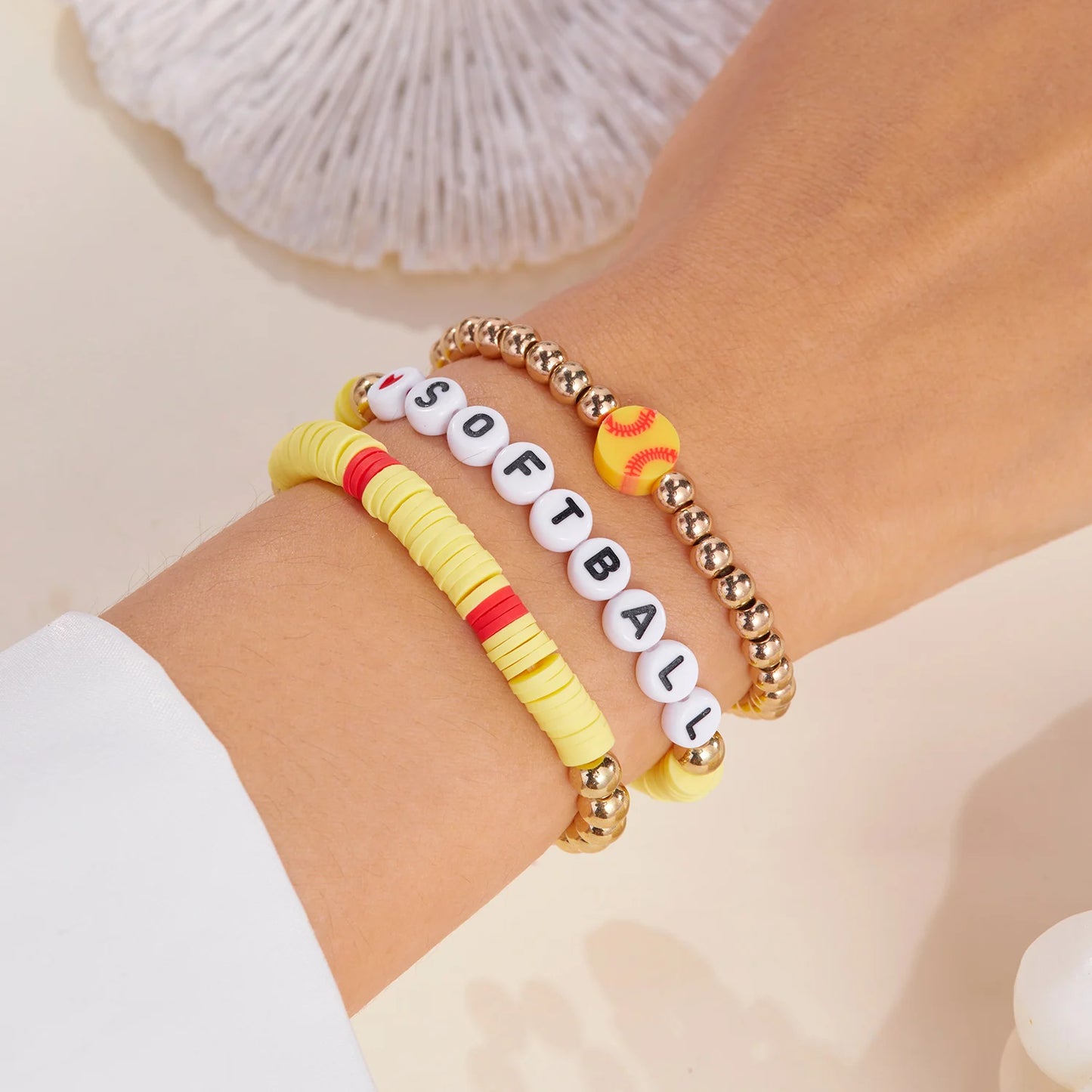 Football Basketball Baseball Volleyball Bracelet Soft Clay Pottery Gold Color Beads Bangle Unisex Student Sports Jewelry