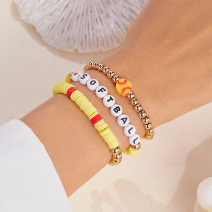 Football Basketball Baseball Volleyball Bracelet Soft Clay Pottery Gold Color Beads Bangle Unisex Student Sports Jewelry