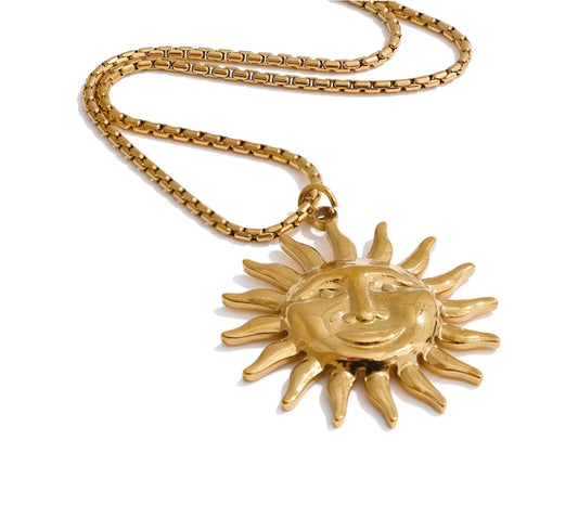 Hot Style 18K Gold Color PVD Sun Face Pendant Necklace Waterproof Stainless Steel Arrivals Popular Jewelry Wholesale
