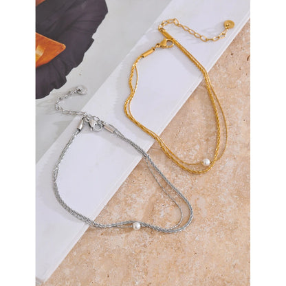 Fashion Layered Chain Imitation Pearl Chic Anklet Rust Proof Gold & Platinum Plated Australia Summer Jewelry Gift