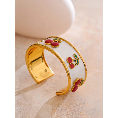 64mm Stainless Steel White Enamel Cherry Shape Cuff Bracelet Bangle Hot Style Exquisite Jewelry Gift