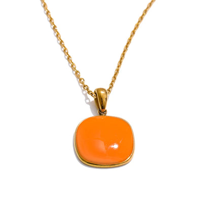 Candy Color Sweet Square Pendant Necklace Stainless Steel Gold Color PVD Plated Basic Fashion Jewelry for Women for Girl